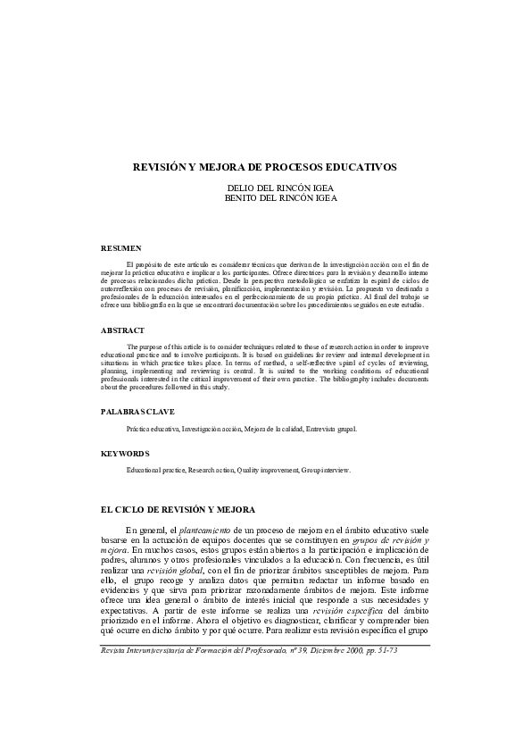 (PDF) Revisión y mejora de procesos educativos | DELIO ANTONIO DEL ...