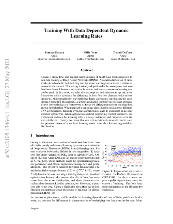(PDF) Training With Data Dependent Dynamic Learning Rates