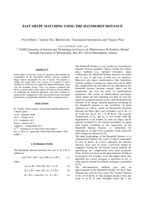 (PDF) Fast shape matching using the Hausdorff distance