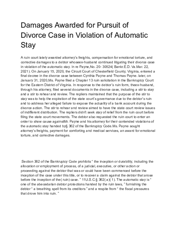 (PDF) Damages Awarded for Pursuit of Divorce Case in Violation of