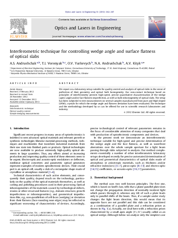 (PDF) Interferometric technique for controlling wedge angle and surface ...