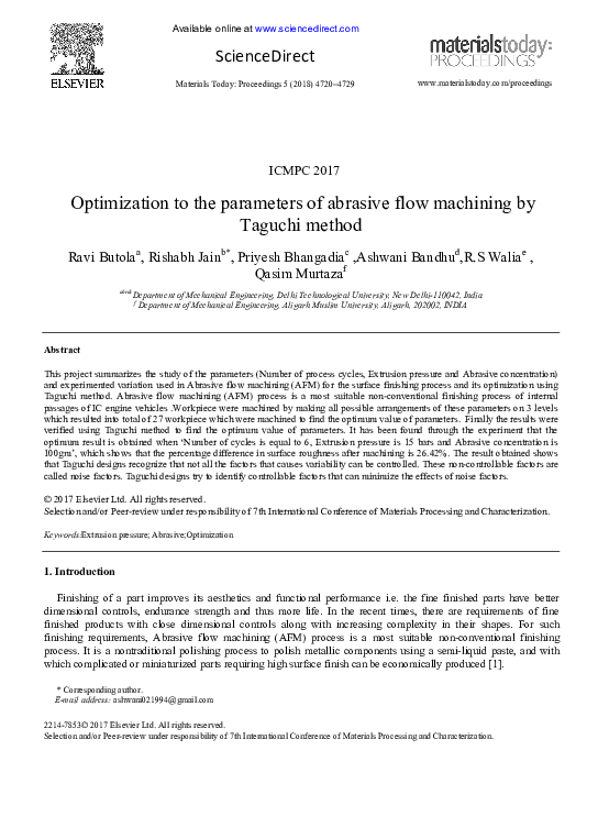 (PDF) Optimization to the parameters of abrasive flow machining by ...