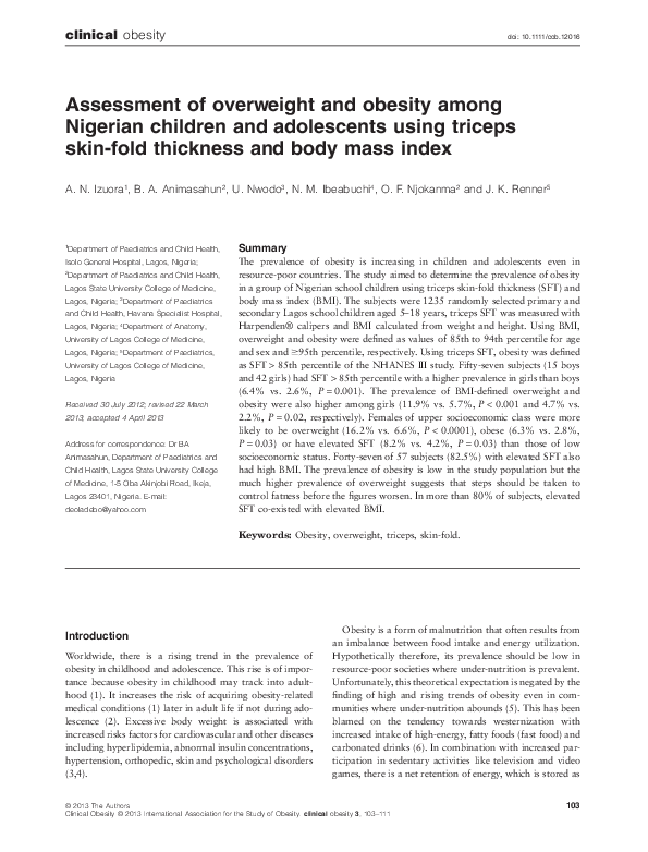 (PDF) Assessment of overweight and obesity among Nigerian children and ...
