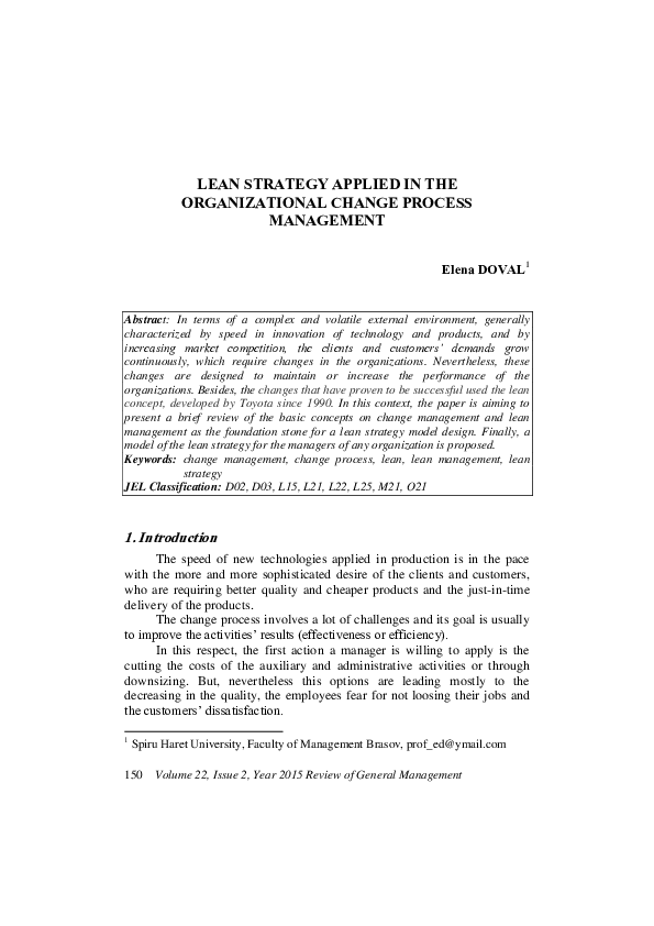 (PDF) Lean Strategy Applied in the Organizational Change Process Management