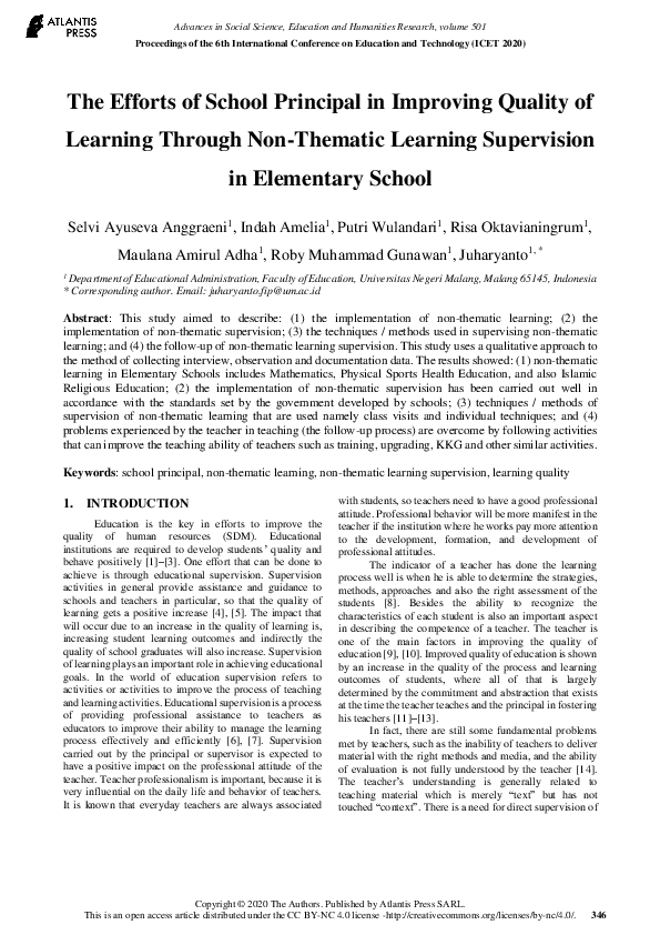 (PDF) The Efforts of School Principal in Improving Quality of Learning ...