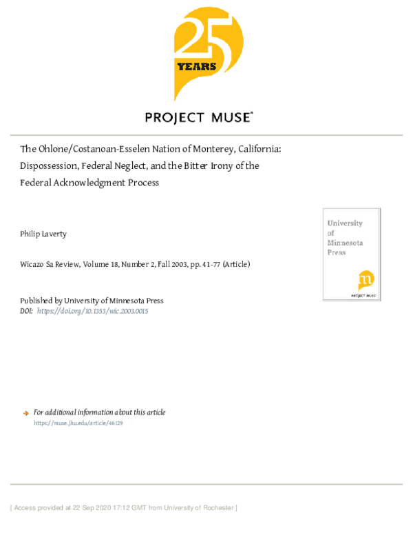 (PDF) The Ohlone/Costanoan-Esselen Nation of Monterey, California ...