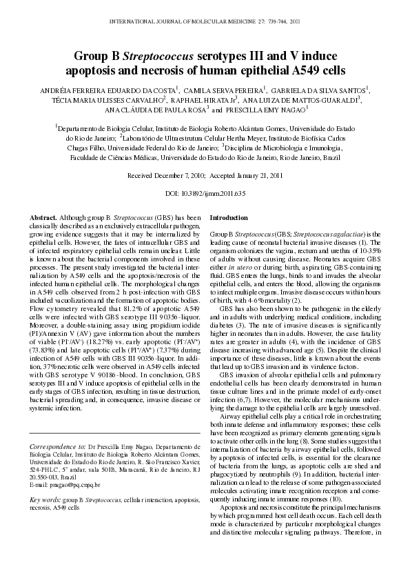 (PDF) Group B Streptococcus serotypes III and V induce apoptosis and ...