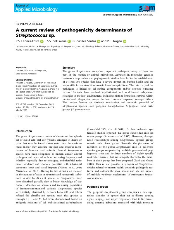 (PDF) A current review of pathogenicity determinants of Streptococcus sp