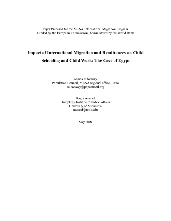 (PDF) Migration and Remittances: Child Education in Egypt
