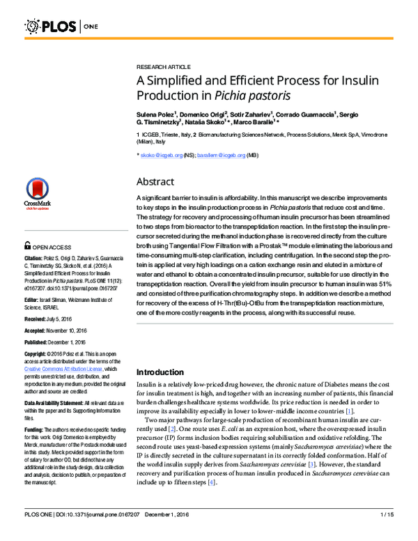 (PDF) A Simplified and Efficient Process for Insulin Production in Pichia pastoris NataÅa