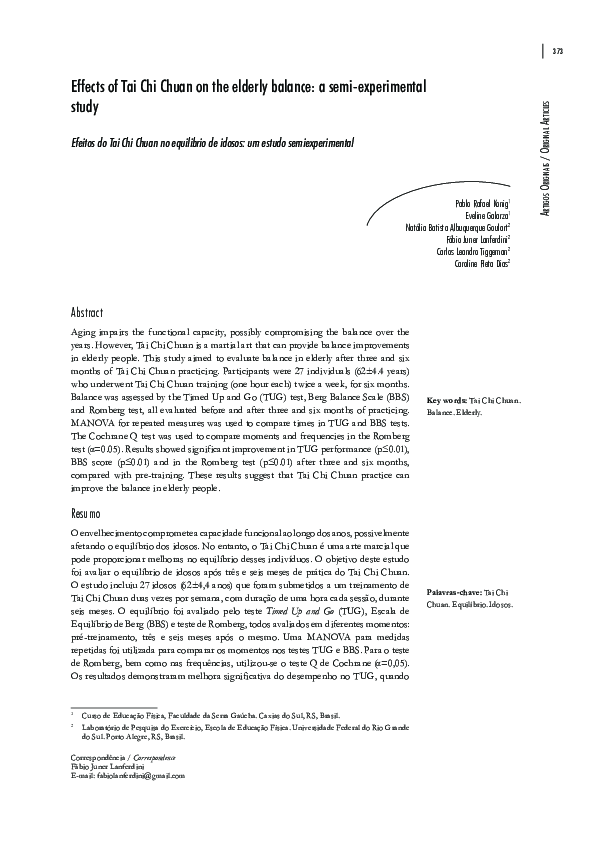 (PDF) Effects of Tai Chi Chuan on the elderly balance: a semi ...