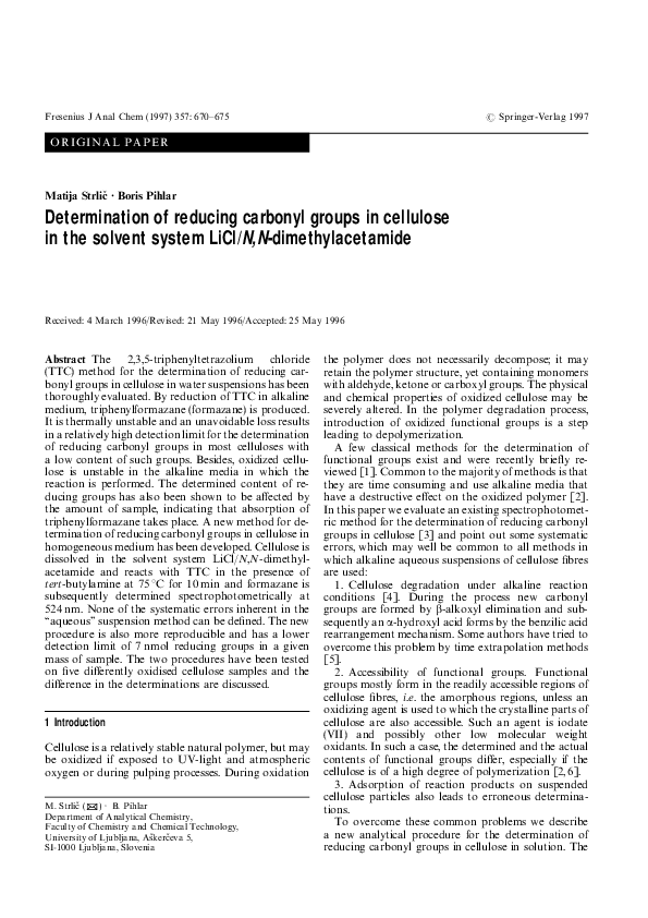 (PDF) Determination of reducing carbonyl groups in cellulose in the ...
