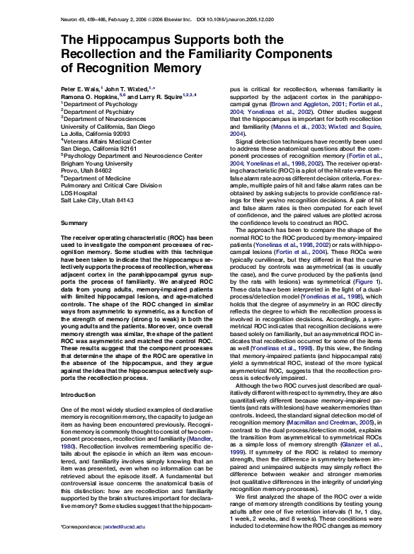 (PDF) The Hippocampus Supports both the Recollection and the ...