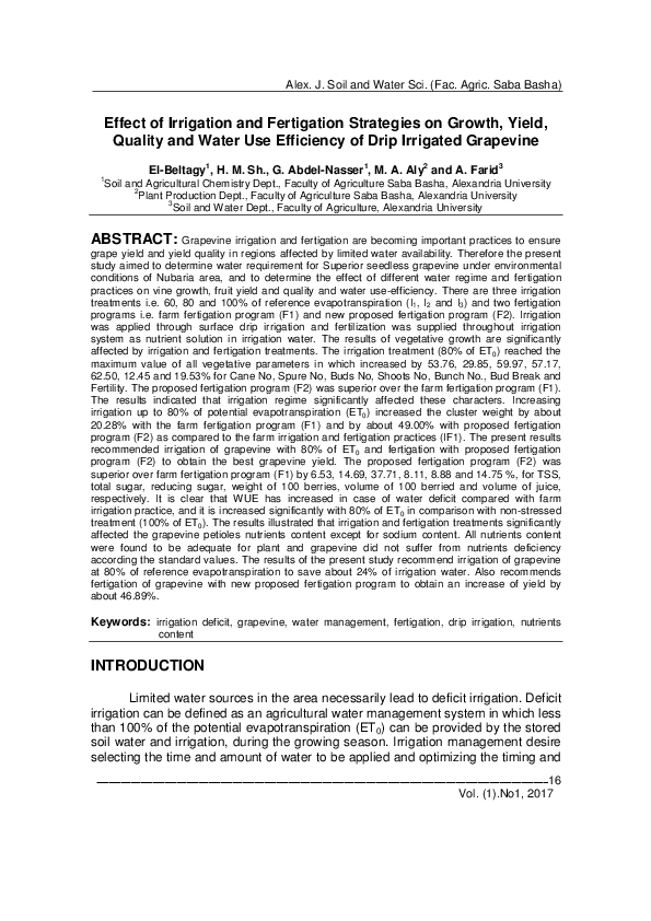 (PDF) Effect of Irrigation and Fertigation Strategies on Growth, Yield ...