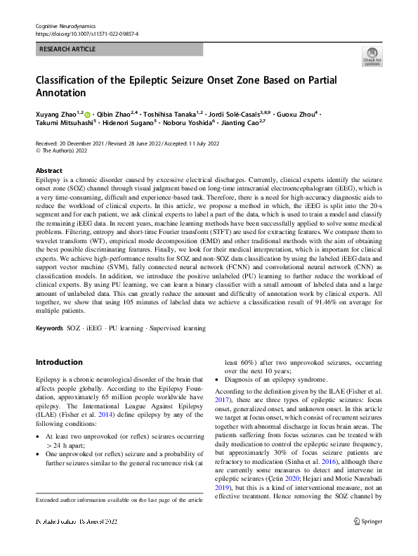 (PDF) Classification of the Epileptic Seizure Onset Zone Based on ...