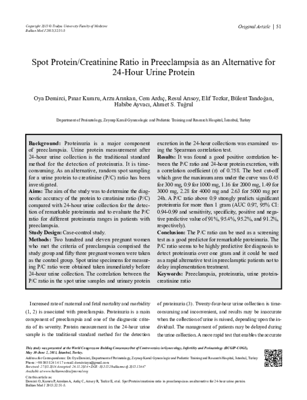 (PDF) Spot Protein/Creatinine Ratio in Preeclampsia as an Alternative