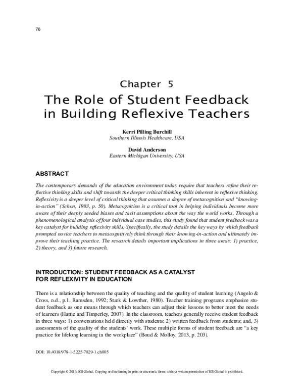 (PDF) The Role of Student Feedback in Building Reflexive Teachers ...