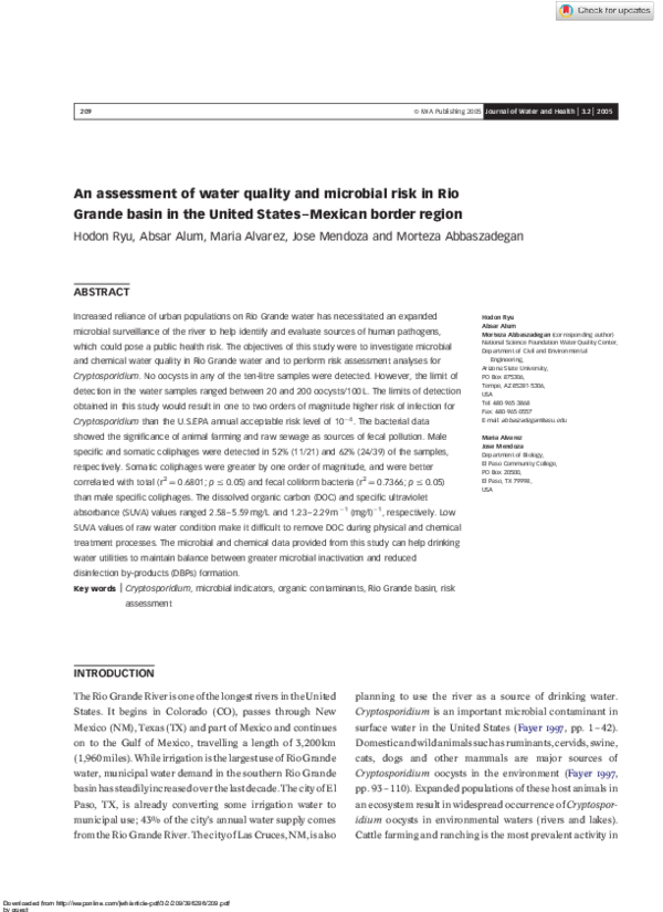 (PDF) An assessment of water quality and microbial risk in Rio Grande ...