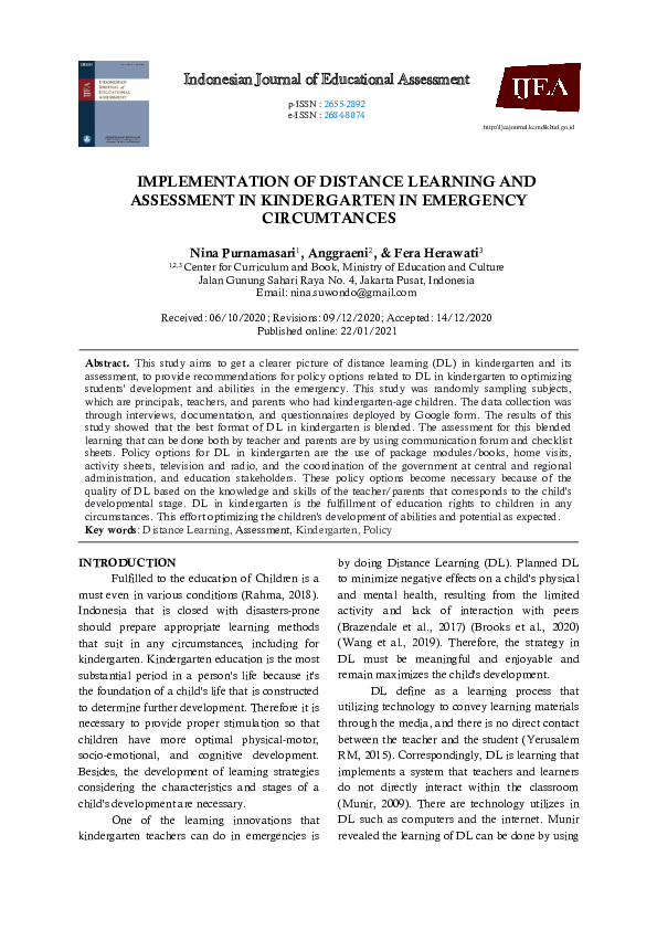 (PDF) Implementation of Distance Learning and Assessment in ...