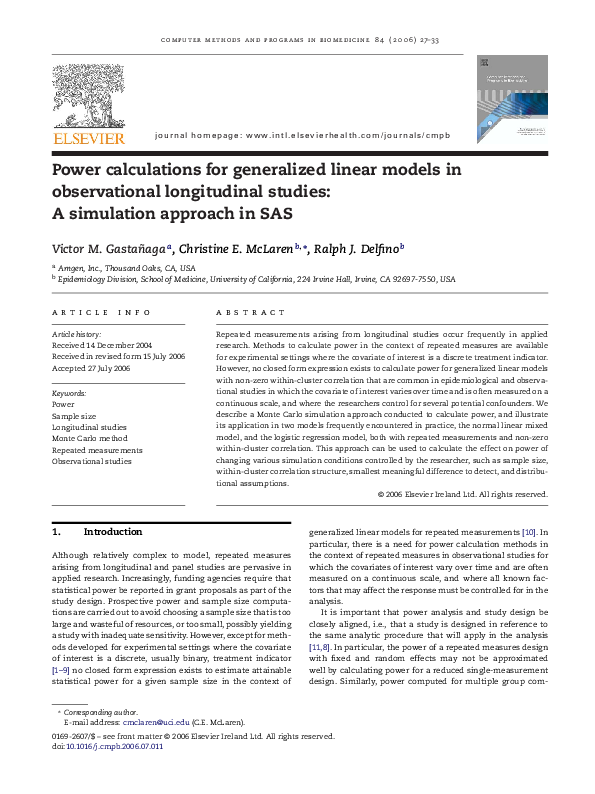 (PDF) Power calculations for generalized linear models in observational ...