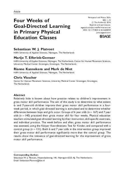 (PDF) Four Weeks of Goal-Directed Learning in Primary Physical ...