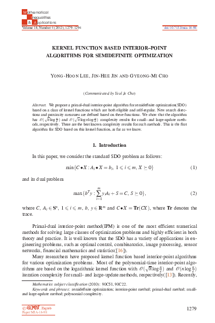 (PDF) Kernel function based interior-point algorithms for semidefinite ...