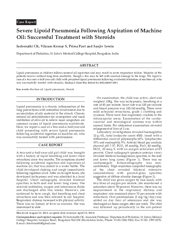 (PDF) Severe Lipoid Pneumonia Following Aspiration of Machine Oil ...