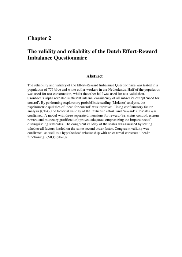 (PDF) The validity and reliability of the Dutch Effort-Reward Imbalance ...
