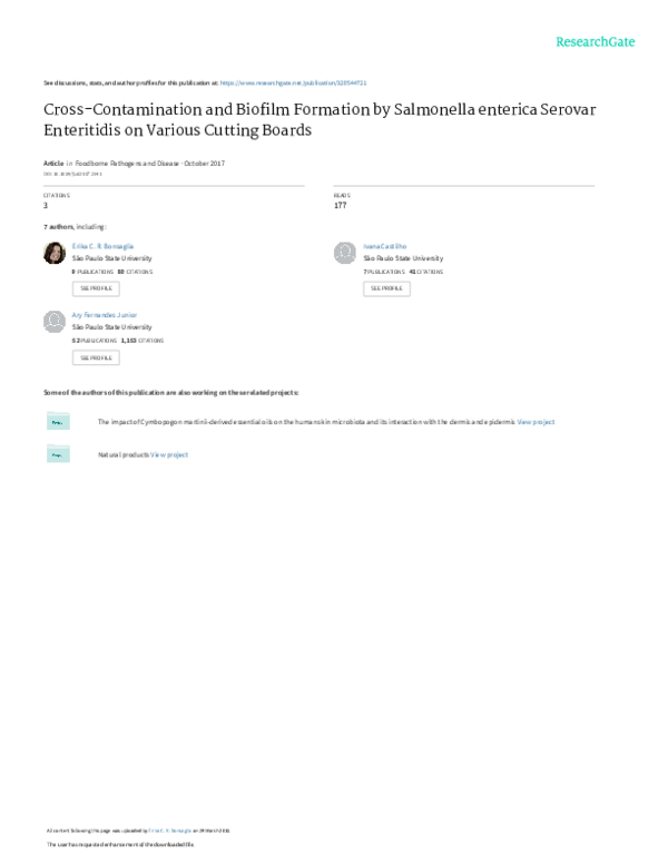 (PDF) CrossContamination and Biofilm Formation by Salmonella enterica