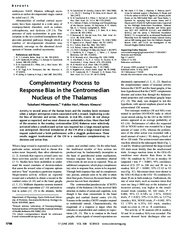 (PDF) Complementary Process to Response Bias in the Centromedian ...
