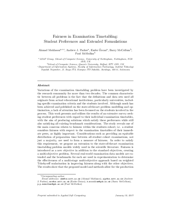 (PDF) Fairness in examination timetabling: Student preferences and ...