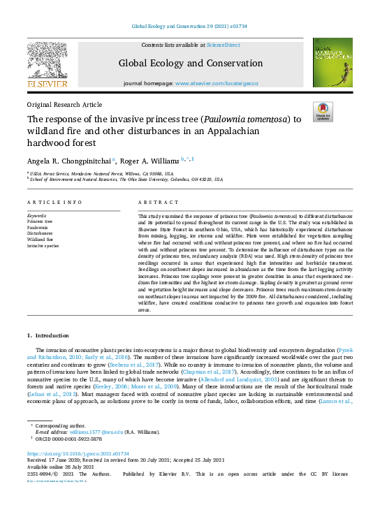 (PDF) The response of the invasive princess tree (Paulownia tomentosa ...