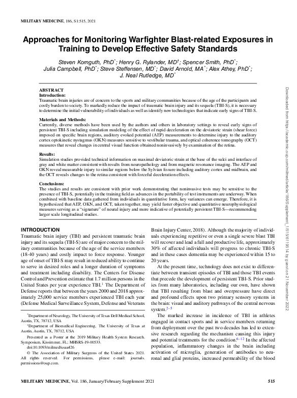 (PDF) Approaches for Monitoring Warfighter Blast-related Exposures in ...