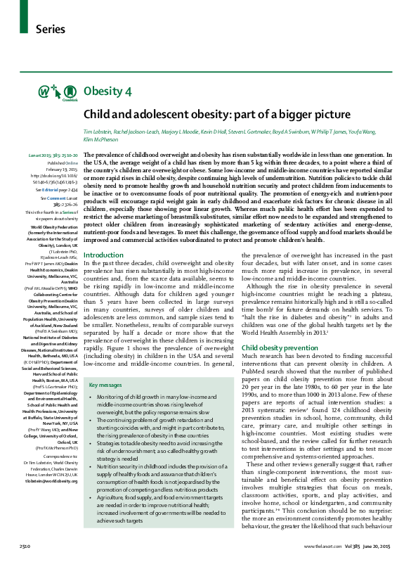 (PDF) Child and adolescent obesity: part of a bigger picture