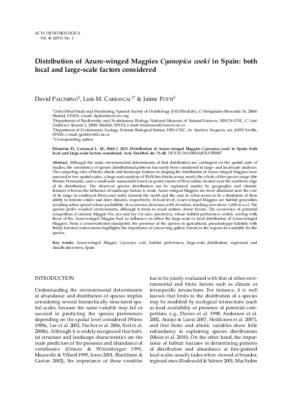 (PDF) Distribution of Azure-Winged Magpies Cyanopica cooki in Spain ...
