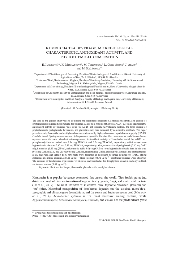 (PDF) Kombucha tea beverage Microbiological characteristic