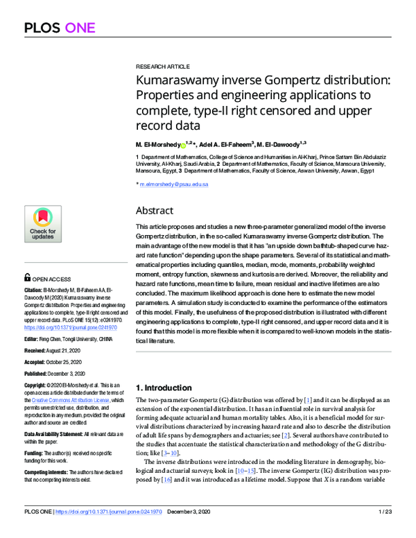 (PDF) Kumaraswamy inverse Gompertz distribution: Properties and ...