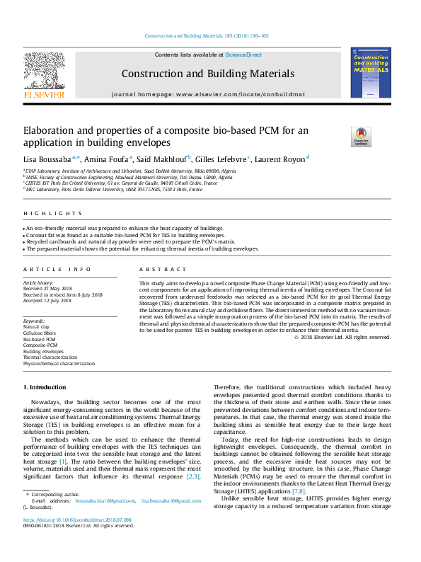 (PDF) Elaboration and properties of a composite bio-based PCM for an ...