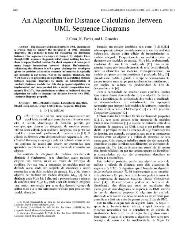 (PDF) An Algorithm for Distance Calculation Between UML Sequence Diagrams