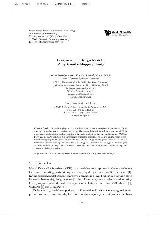 (PDF) Comparison of Design Models: A Systematic Mapping Study