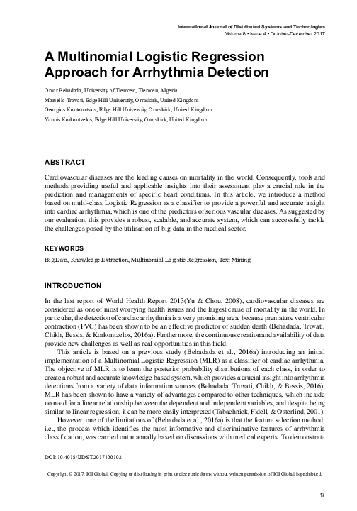 (PDF) A Multinomial Logistic Regression Approach for Arrhythmia Detection