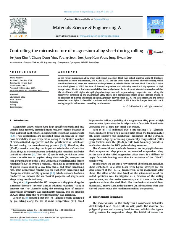 (PDF) Controlling the microstructure of magnesium alloy sheet during ...