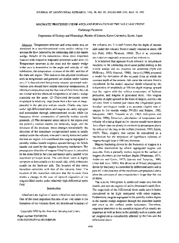 (PDF) Magmatic processes under arcs and formation of the volcanic front