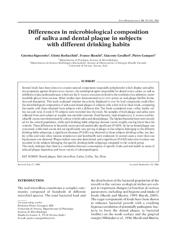 (PDF) Differences in microbiological composition of saliva and dental