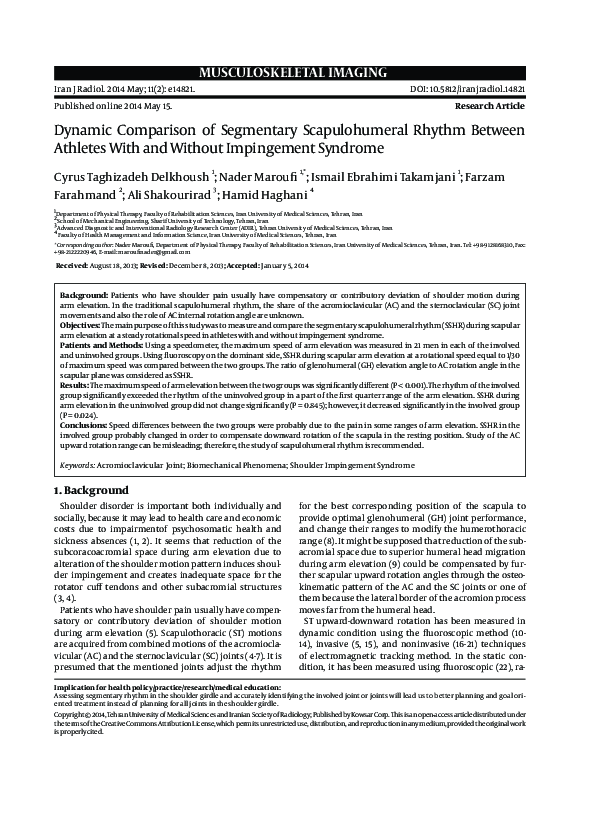 (PDF) Dynamic Comparison of Segmentary Scapulohumeral Rhythm Between ...