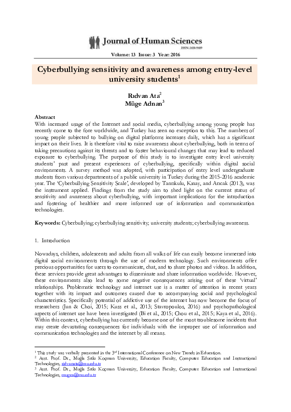 (PDF) Cyberbullying sensitivity and awareness among entry-level ...