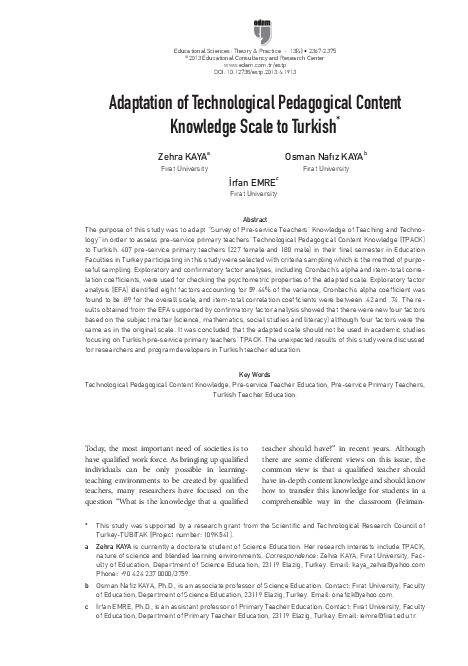(PDF) Adaptation of Technological Pedagogical Content Knowledge Scale ...