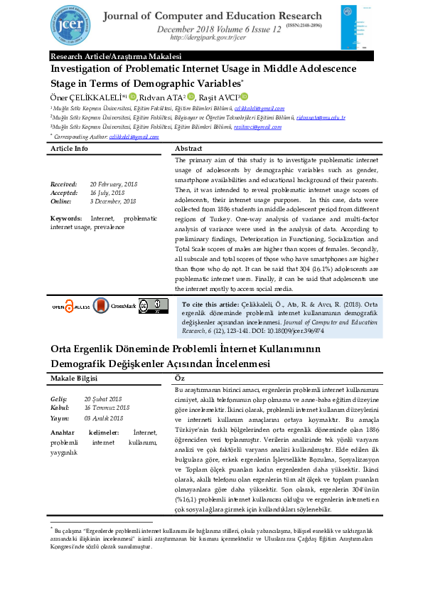 (PDF) Investigation of Problematic Internet Usage in Middle Adolescence ...