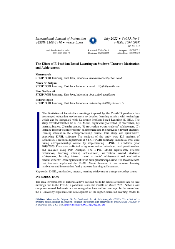 (PDF) The Effect of E-Problem Based Learning on Students’ Interest ...