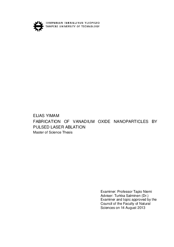 (PDF) Fabrication of Vanadium Oxide Nanoparticles by Pulsed Laser Ablation